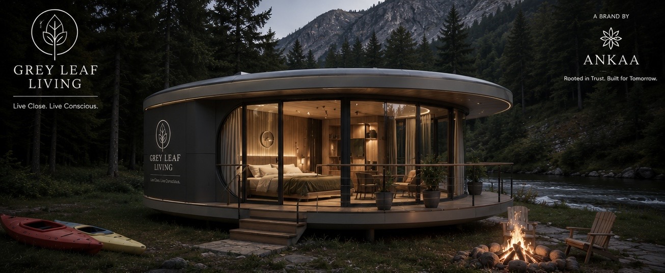 Gather Pod in a mountain lakeside setting